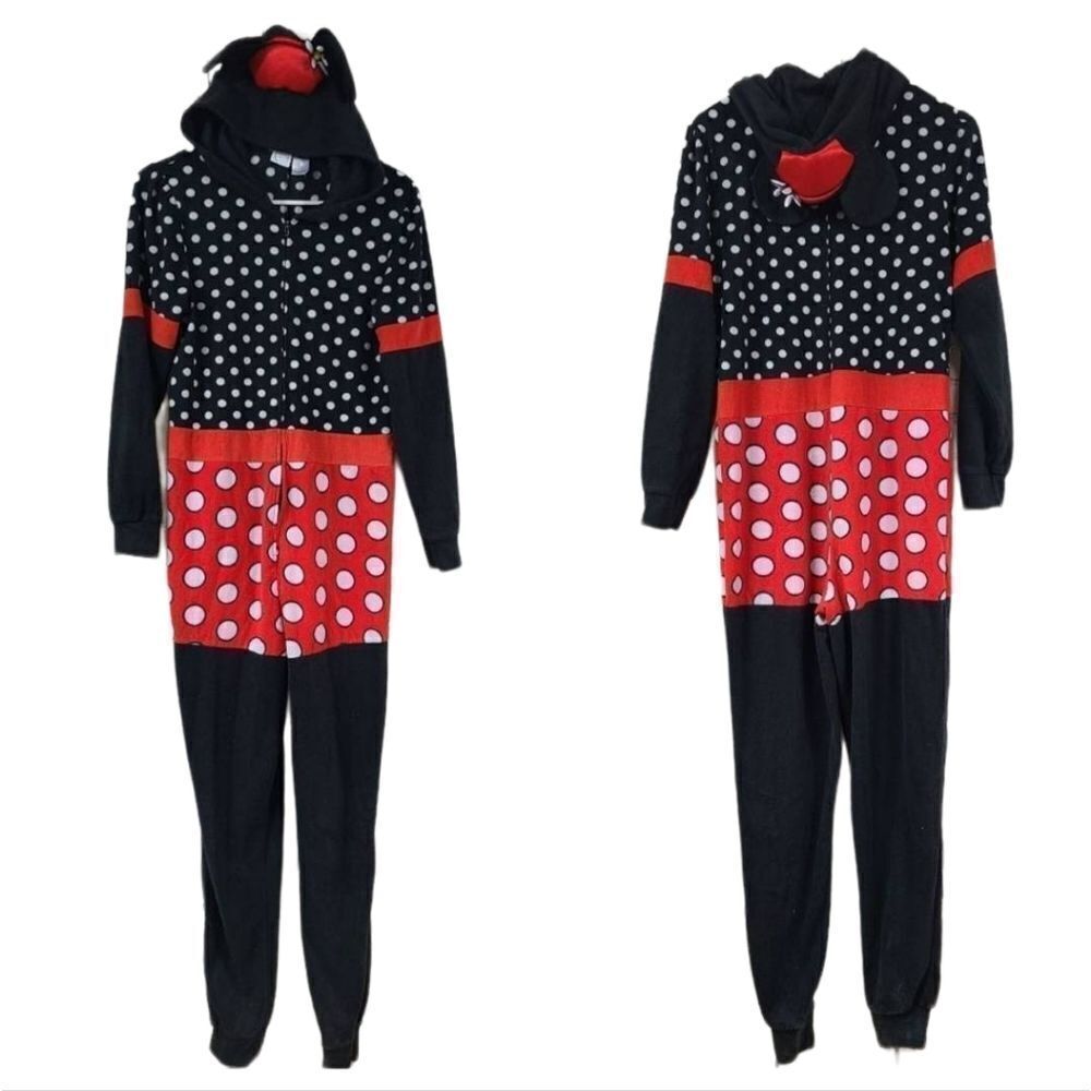 Disney Minnie Mouse S Fleece Union Suit Pajamas Hooded Onesie Cosplay Costume - Picture 2 of 11